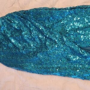 Green and Blue Sequin Ruched Pencil Dress for Cocktail